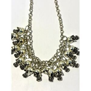 Gothic Skull Necklace Choker, Halloween, Skeleton. Multiple Silver-tone Skulls